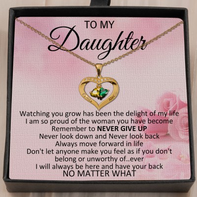 Custom Heart Necklace With 2 Birthstones and Names Gifts For Beautiful Daughter