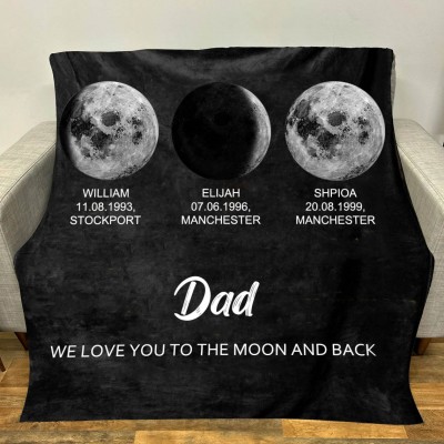 Personalized Moon Phase Blanket For Dad Father's Day Gift