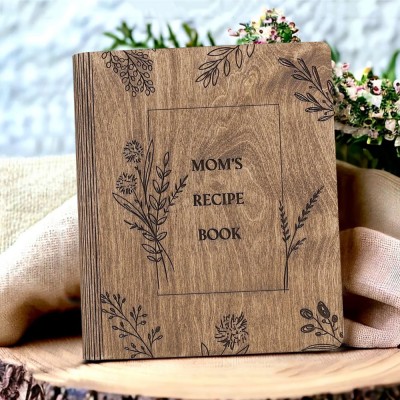 Personalized Wood Recipe Book Blank Binder Mom's Cookbook For Christmas Anniversary Gift