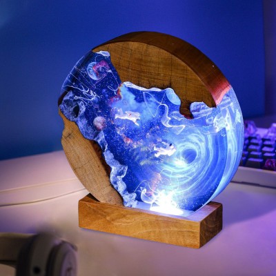 Space Galaxy Astronaut Resin Wood Art Lamp