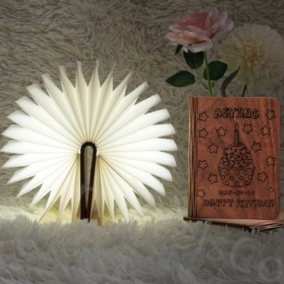 Personalized Wooden Folding Magnetic Glowing Book Lamp For Birthday Day Gift