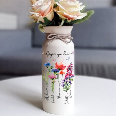 Personalized Gigi's Garden Birth Flower Vase With Kids Name For Christmas Day Gift Ideas