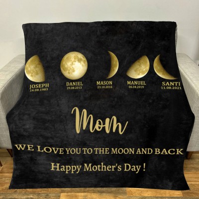 Personalized Family Moon Phase Blanket For Mother's Day Gift