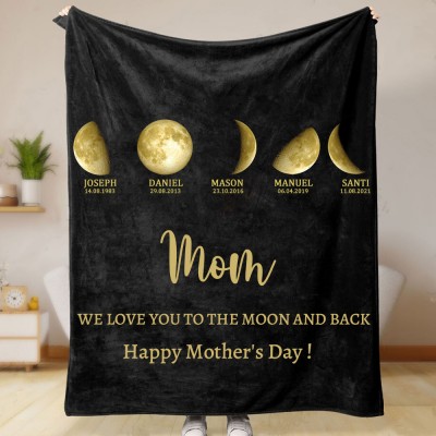 Personalized Family Moon Phase Blanket For Mother's Day Gift