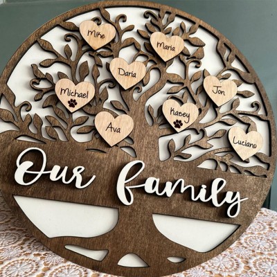 Personalized Wood Family Tree Sign Home Wall Art Decor For Christmas Family Anniversary Gift