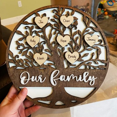 Personalized Wood Family Tree Sign Home Wall Art Decor For Christmas Family Anniversary Gift