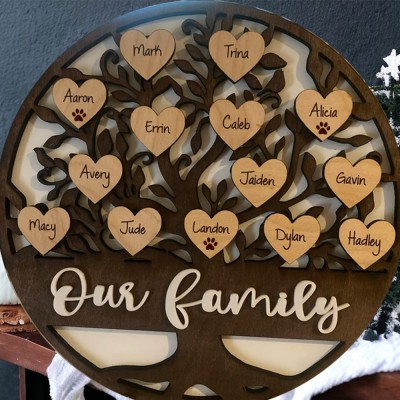 Personalized Wood Family Tree Sign Home Wall Art Decor For Christmas Family Anniversary Gift