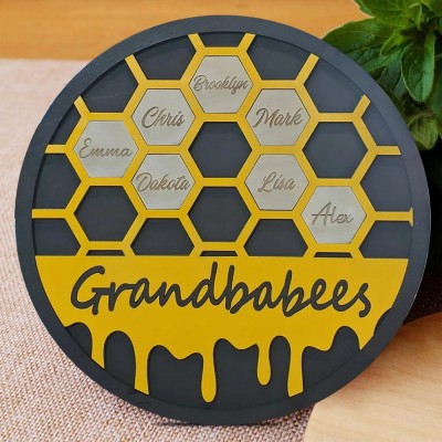 Personalized Grandbabees Sign Bee Hive Family For Grandma Mom Christmas Gift