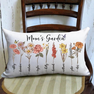 Personalized Mom's Garden Birth Flower Pillow with Kids Name For Christmas Gift Ideas