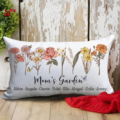 Personalized Mom's Garden Birth Flower Pillow with Kids Name For Christmas Gift Ideas