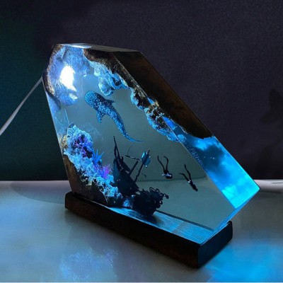 Ocean Resin Wood Art Lamp