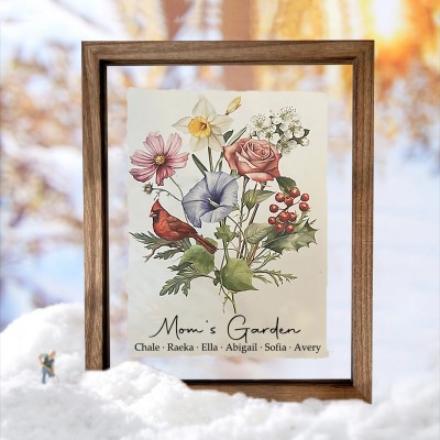 Custom Mom's Garden Birth Flower Family Bouquet Frame Antique Home Art For Christmas Gift