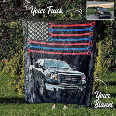 Personalized America Truck Fleece Blanket For Him Valentine's Day