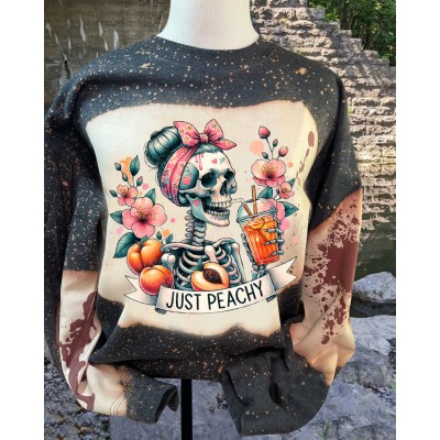 Just Peachy Skeleton Vintage Sweatshirt Hoodie For Halloween Gift Ideas