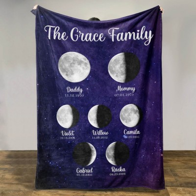 Personalized Family Moon Phase Blanket For Christmas Gift