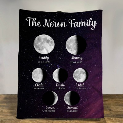 Personalized Family Moon Phase Blanket For Christmas Gift