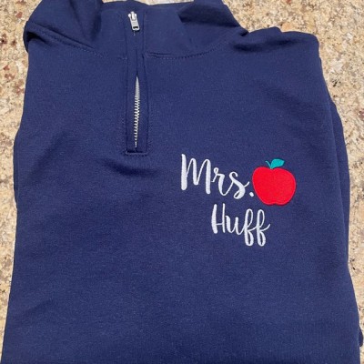 Personalized Teacher Apple Embroidered Sweatshirt Graduation Gift for a New Teacher