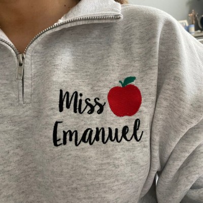 Personalized Teacher Apple Embroidered Sweatshirt Graduation Gift for a New Teacher