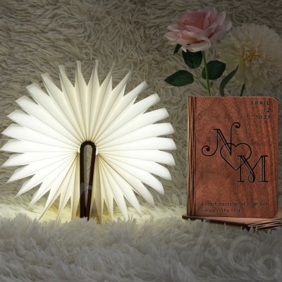 Personalized Wooden Folding Magnetic Glowing Book Lamp For Valentine's Day Gift