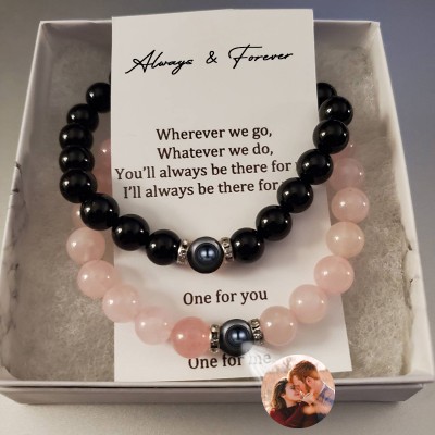 Custom Photo Projection Set Bracelets With Mutual Attraction Pendants For Valentine's Day