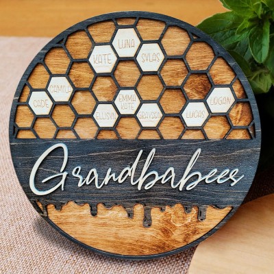 Personalized Grandbabees Sign Bee Hive Family For Grandma Mom Christmas Gift