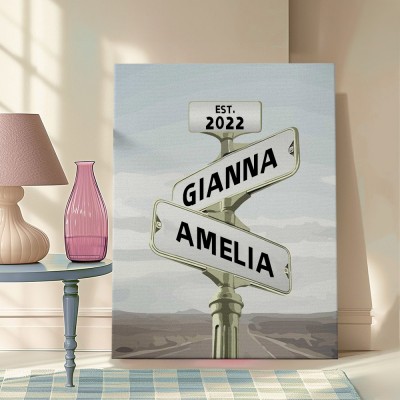 Personalized Couple Vintage Street Sign Canvas Print Wall Art For Valentine's Day Gift