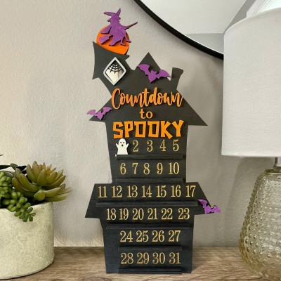 Countdown to Halloween Calendar Wood Sign with Moveable Ghost