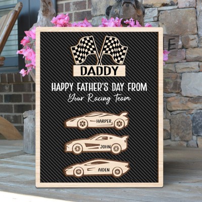 Dad's Racing Team Personalized Father's Day Gift Dad's Wood Plaque Decor