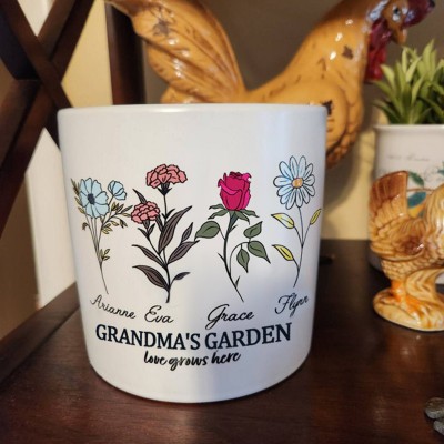 Personalized Birth Month Flower Pot Unique for Grandma Mom Christmas Gift