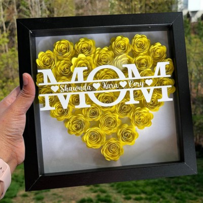 Custom Mom Flower Shadow Box with Kids Names For Mother's Day Gift