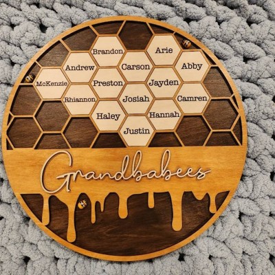 Personalized Grandbabees Sign Bee Hive Family Wood Sign For Christmas Gift