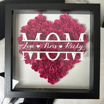 Custom Mom Flower Shadow Box with Kids Names For Mother's Day Gift