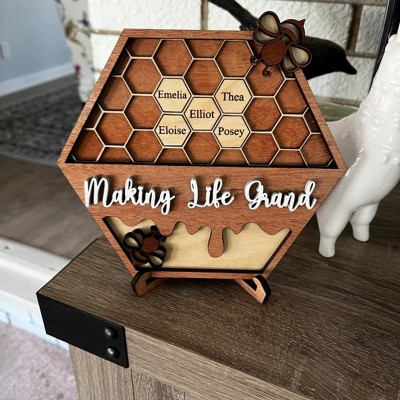 Personalized Bee Hive Family Wood Sign For Grandma Mom Christmas Gift