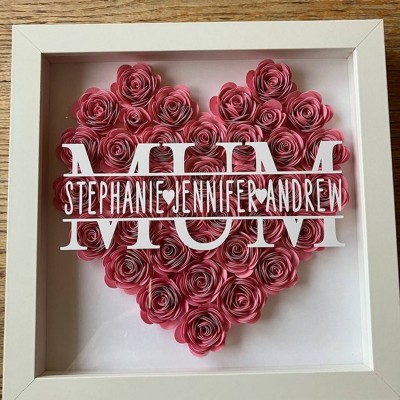 Custom Mum Flower Shadow Box with Kids Names For Mother's Day Gift