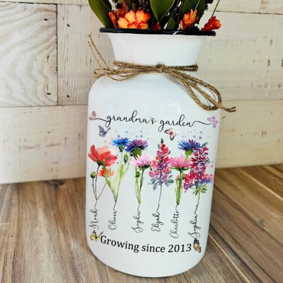 Personalized Grandma's Garden Birth Month Flower Vase For Christmas Day Gift Ideas