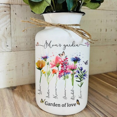 Custom Mom's Garden Birth Month Flower Vase For Christmas Day Gift Ideas