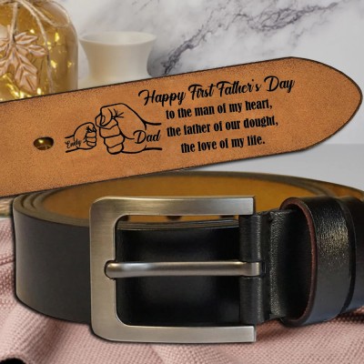 Personalized Engraved Leather Belt with Fist Bump for Father's Day Gift