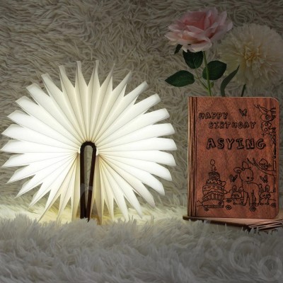 Personalized Wooden Folding Magnetic Glowing Book Lamp For Birthday Day Gift