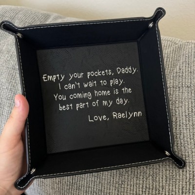 Empty your Pockets Daddy Personalized Valet Leather Tray for Dad Father's Day Gift from Kids