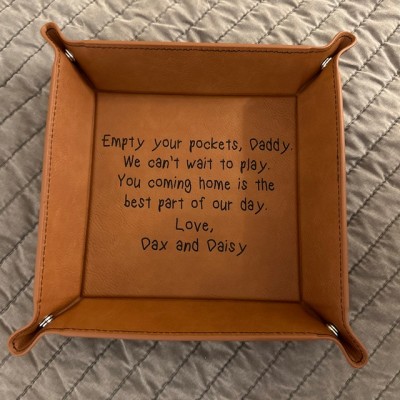 Empty your Pockets Daddy Personalized Valet Leather Tray for Dad Father's Day Gift from Kids