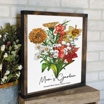 Custom Mom's Garden Birth Flower Frame with Kids Names For Christmas Gift Ideas