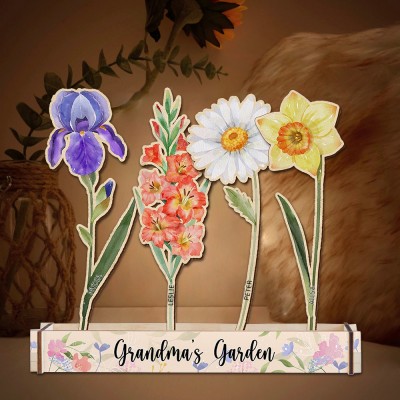 Custom Wood Birth Flower Grandma's Garden Home Decor For Family Christmas Gift