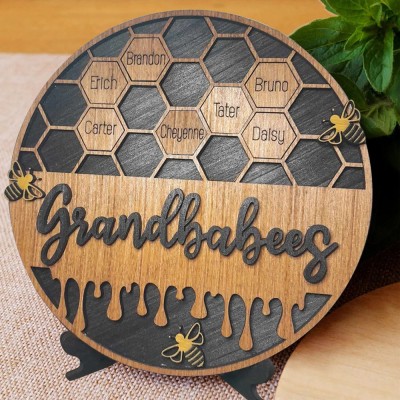 Personalized Grandbabees Sign Bee Hive Family For Grandma Mom Christmas Gift