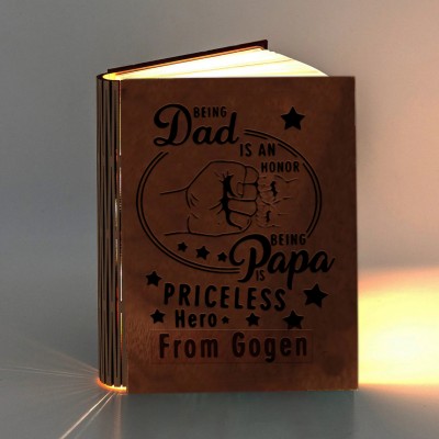 Personalized Wooden Folding Magnetic Glowing Book Lamp For Father's Day Gift