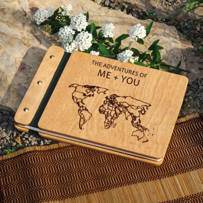 Our Wooden Adventure Book Personalized Leather Photo Album For Valentine's Day Anniversary Gift Ideas