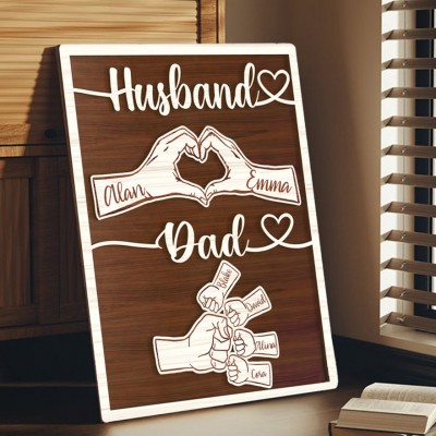 Personalized Fist Bump Dad Husband Wood Sign With Kids Name For Father's Day Gift