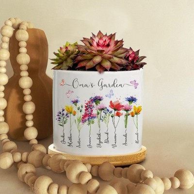 Personalized Birth Month Flower Pot Unique for Grandma Mom Christmas Gift