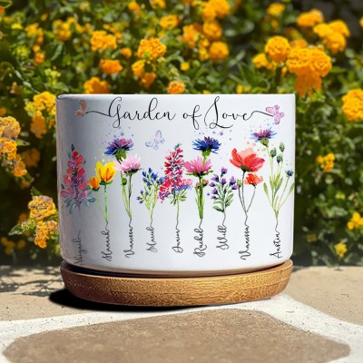 Personalized Birth Month Flower Pot Unique Gift for Grandma Mom Christmas