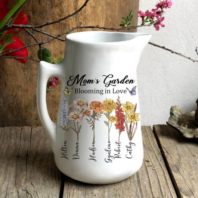 Custom Mom's Garden Birth Flower Vase with Kids Names For Christmas Gift Ideas