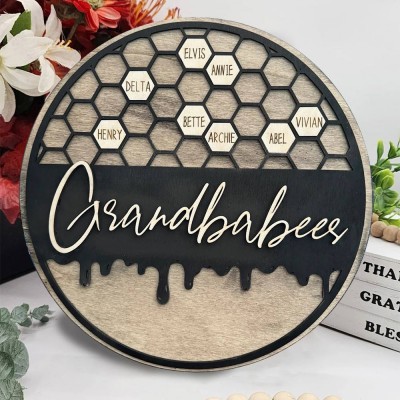 Personalized Grandbabees Sign Bee Hive Family For Grandma Mom Christmas Gift